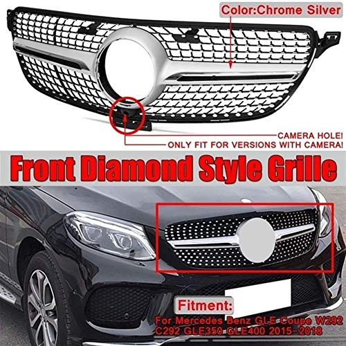 XIANGSHAN Diamond Grill W292 Car Front Grill Grille for Mercedes for Benz GLE for Coupe Sport W292 C292 GLE350 GLE400 2015-2018 and Camera (Color : Silver)