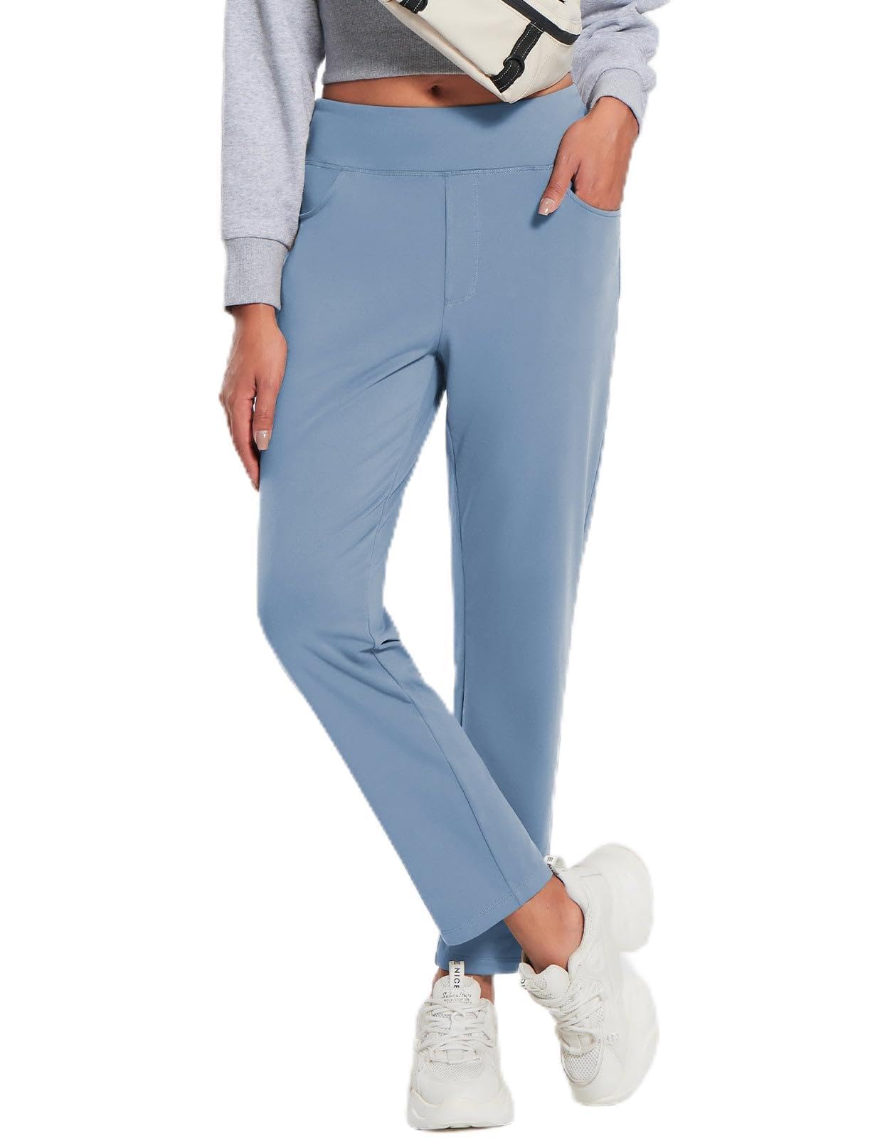 baleaf Women's Fleece Lined Pants Thermal Travel for Cold Weather | Water Resistant, 27" Tapered Ankle Length, With Pockets, Warm, With built-in drawstring, Work, Golf, Casual, Hiking