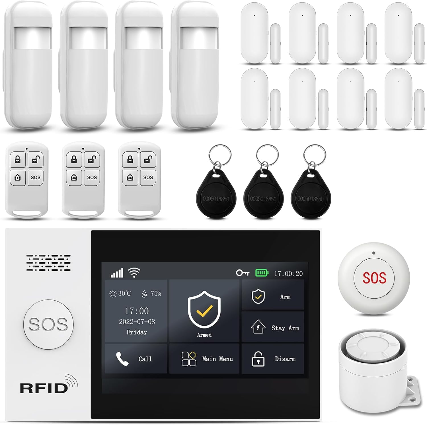 Kabelloser Hausalarm, kabelloses Alarm-Set mit Sirene 120 dB, intelligente Fernbedienung, Spracheinladung, LCD-Display, Sicherheit für zu Hause, Büro (XNH-107F-EU-E)