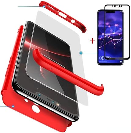 FGXG Compatible para Funda Huawei Mate 20 Lite Caso + [1 * Vidrio Templado] 360 Grados PC C?scara de protecci?n ?Resistente al Polvo y al Rayado Case (Rojo)