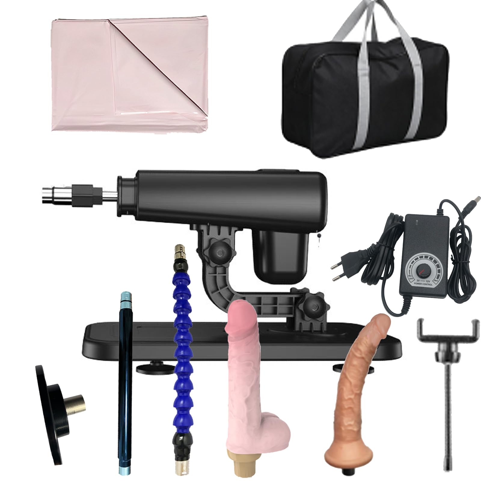 AMAZBEE Máquina sexual automática con ventosa: máquina de empuje con consolador/plug anal, ajuste multiángulo, mando a distancia y control por cable. (Dildo)