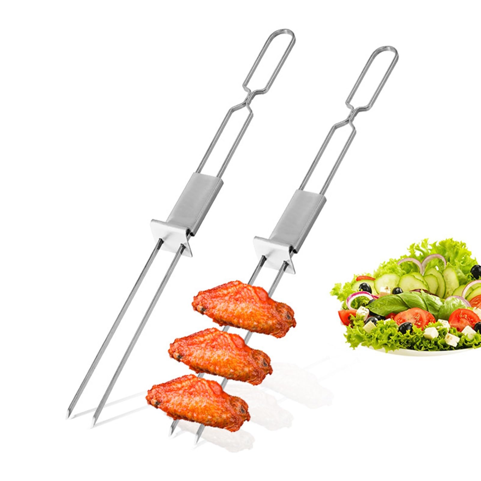 GTHTUHFD 5 Pcs Bbq Barbecue Skewer With Push Bar, Reusable Grilling Skewers, Stainless Steel, For Appetizers, Fruit, Chicken Veggie