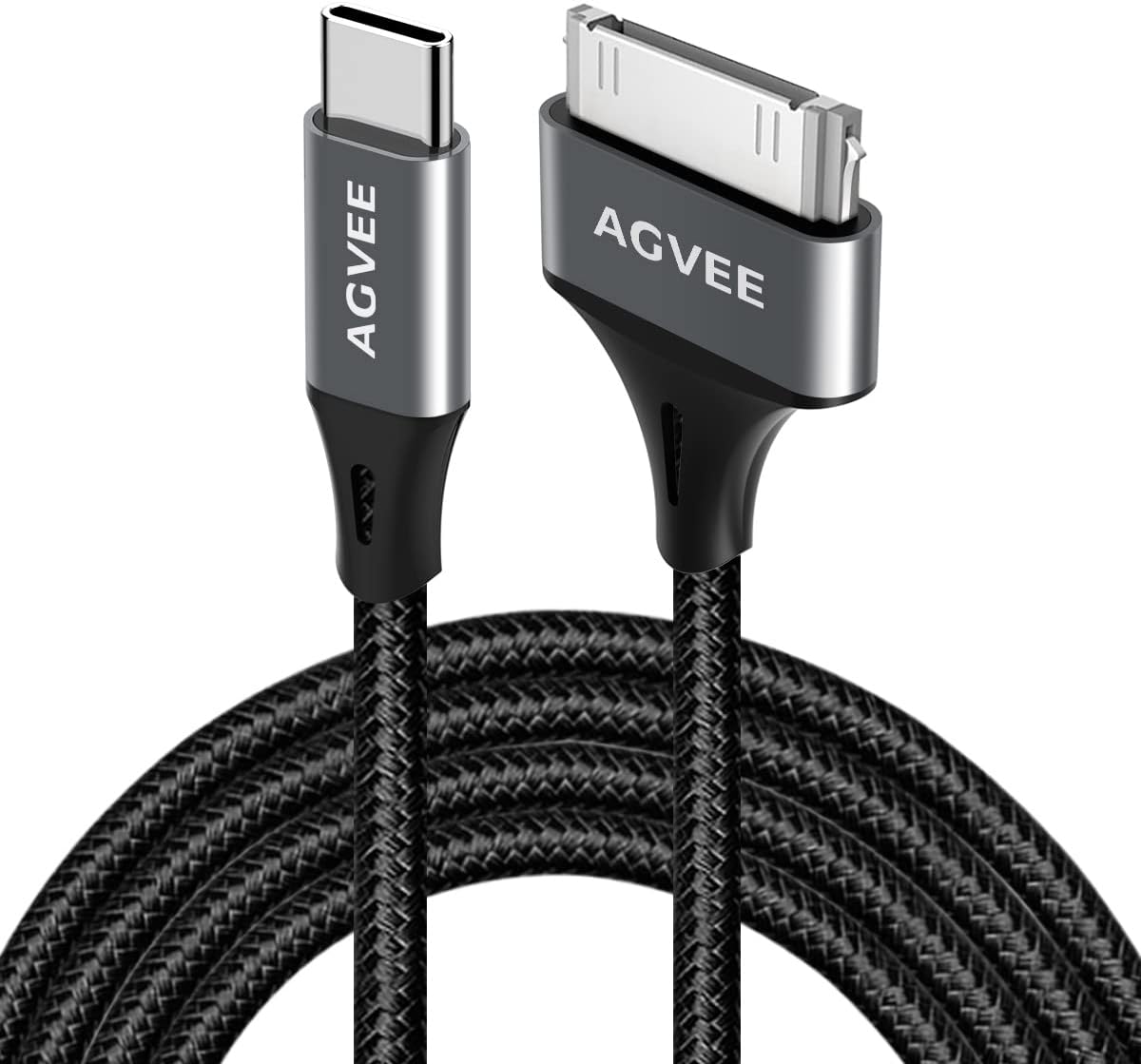 AGVEE [2 Pack 3ft USB-C to 30 Pin Cable for Old iPhone 4/4S iPad 1/2/3 iPod, Braided Metal Shell Type-C to 30Pin Adapter Charging Charger Data Cord, Dark Gray