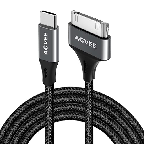 AGVEE Paquete de 2 cables USB-C a 30 pines de 6 pies para iPhone 44S iPad 123 iPod, carcasa de metal trenzado tipo C a adaptador de 30 pines, cable