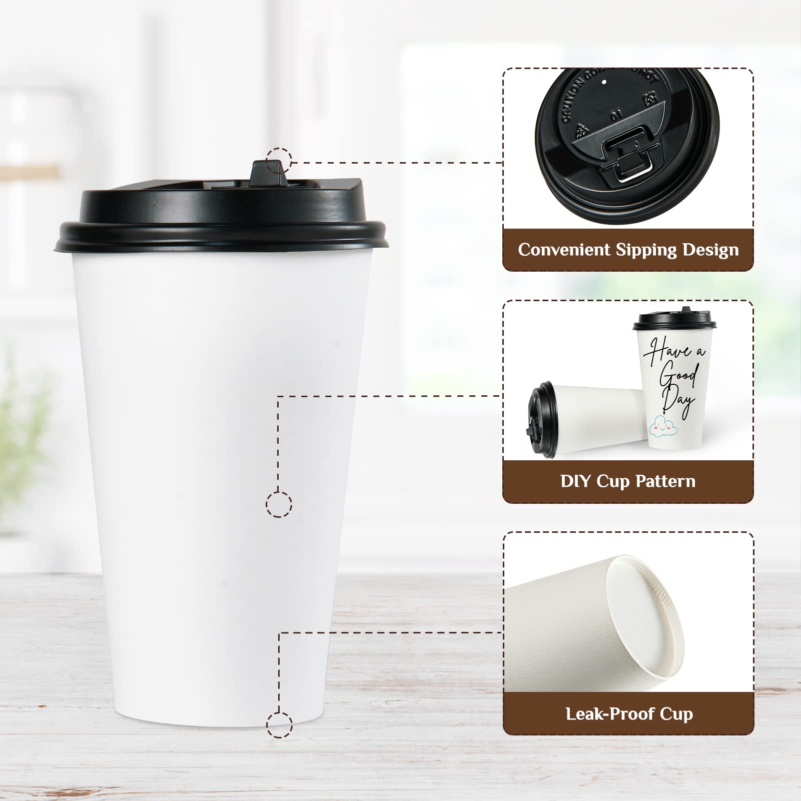 Vplus Papier-Kaffeetassen mit Deckel, Einweg-Pappbecher, 473 ml, 500 Stück