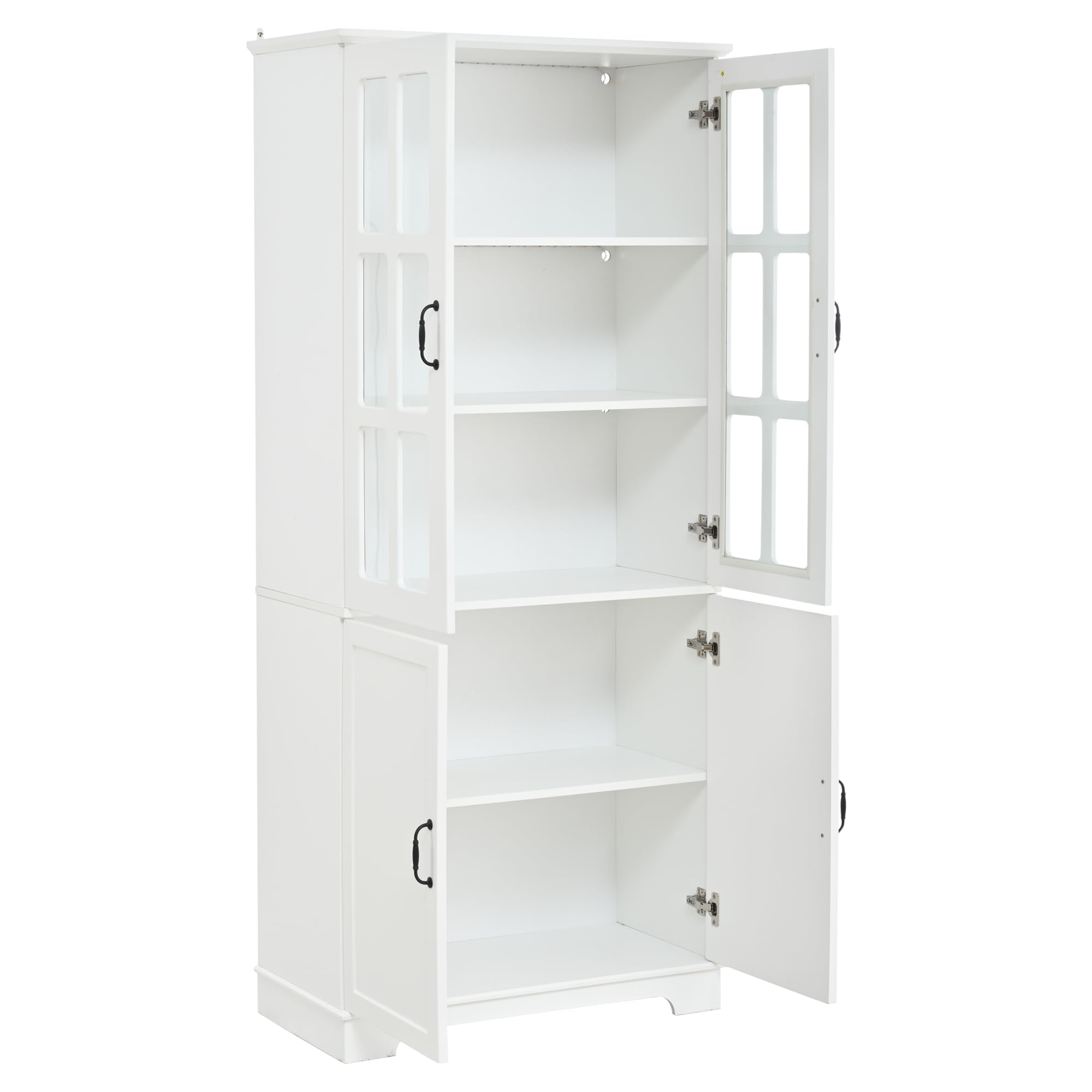 Armario alto con 2 rejas de cristal y 2 puertas completas, 80 x 38 x 180 cm, color blanco, estantería con 5 niveles, tablero de partículas, armario de vitrina estilo rústico para salón y