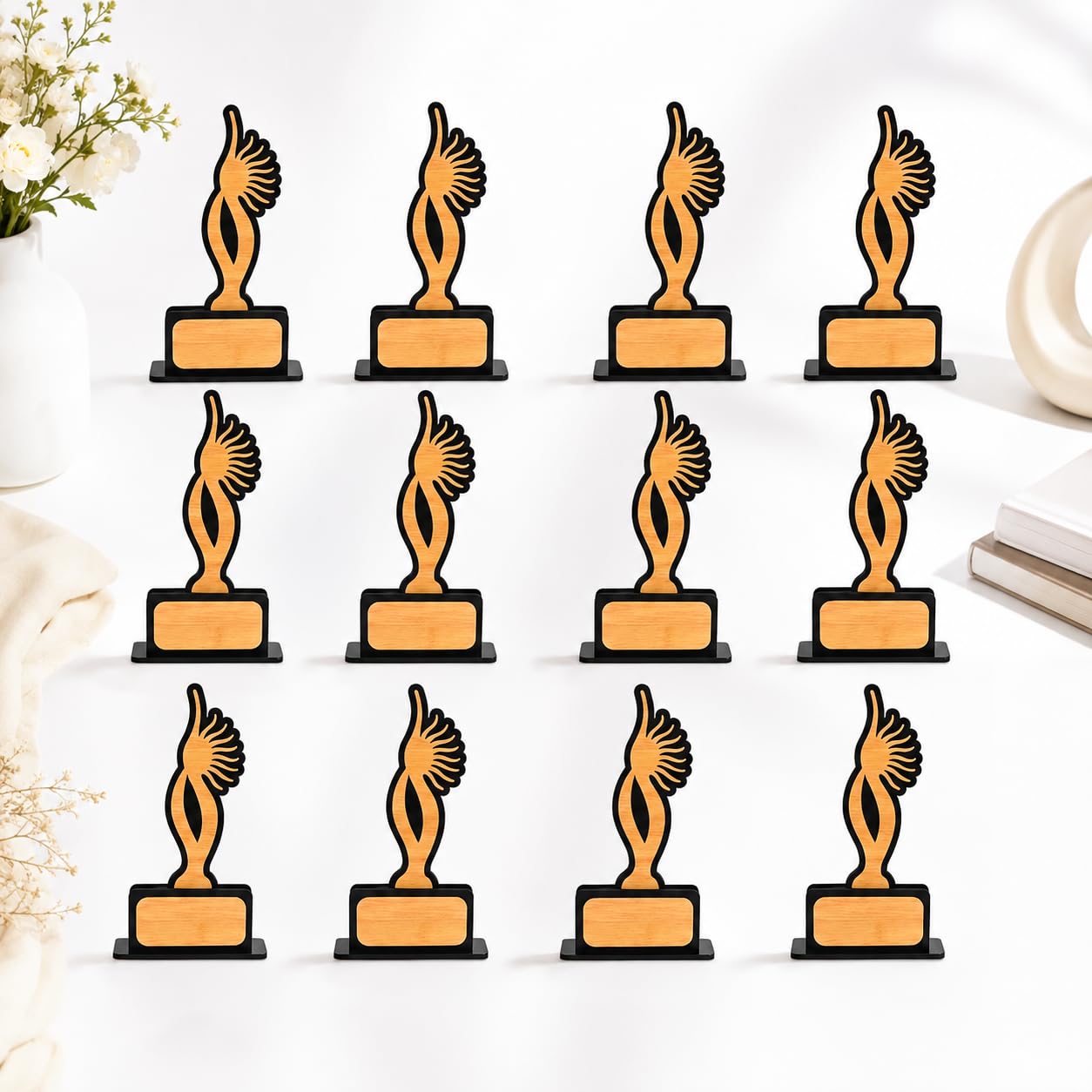 Gift Kya De Gkd Momento Awards And Trophy For Winner,Black Action Bamboo Design With Wooden Cutwork,Easy Print And Sticker Paste Your Matter,Eco Friendly Corporate Gifts(Size 9X5 Pack Of 12)