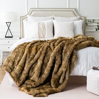 BATTILO HOME Faux Fur Throw Blanket Large Ochre 150x200cm Luxury Fuzzy Warm Cozy Fluffy Fur Blanket for Bed, Sofa, Couch Home Decor