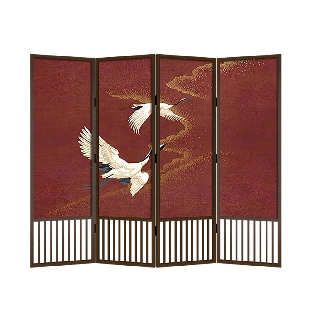 Privacy Screen Home Foldable Retro Crane Screen Partition Decoration Living Room Porch Tea Room Mobile Folding Screen Background Wall Room Divider