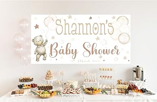 Póster de oso de peluche grande personalizable para baby shower, decoración de fiesta, cartel de bienvenida, cartel de telón de fondo, letrero azul neutro, rosa, marrón, para niños y niñas (color
