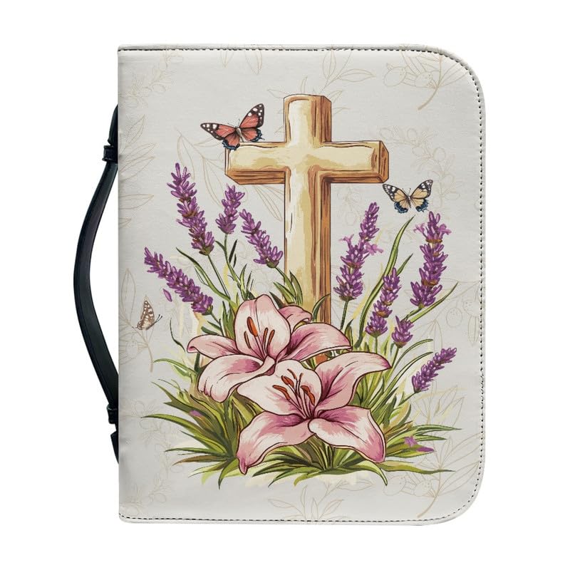 Kuiaobaty Cross Floral Bible Cover with Handle Bible Carrying Cases, Guitar Music Leather Book Bag Fits Books Up to 12 x 9 x 2.41 Inches,2XL — image 1