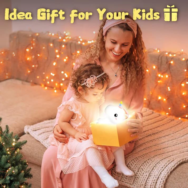Image of XERGY Cute Unicorn Silicone Night Light - USB Rechargeable, 7 Color Changing, LED Lamp with Tap Control & Timer for Kids, Bedroom, Gifts & Home Decor