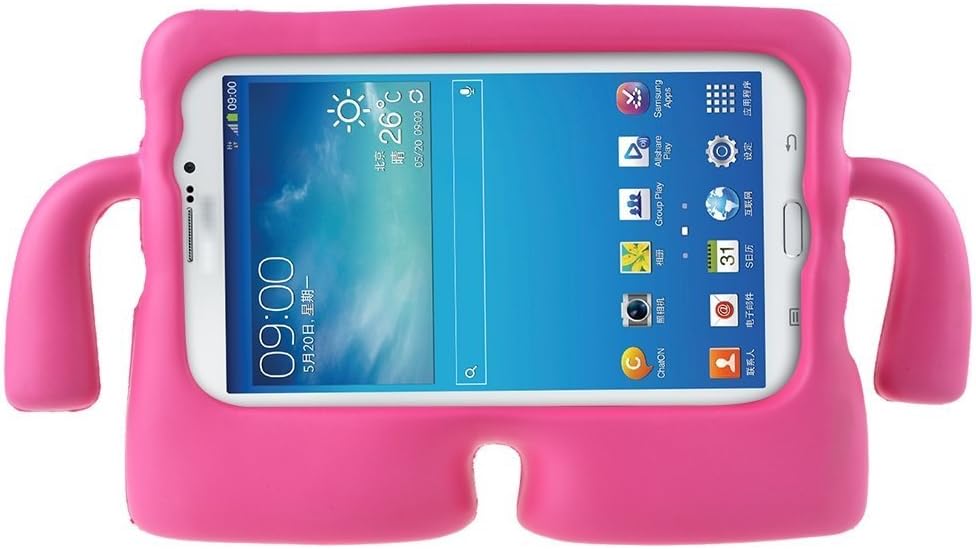 Samsung Galaxy Tab 3 / 3 Lite Kids Cases 7 Inch Kids Proof Shockproof Protective Stand Case Durable Light Weight EVA Foam Carry Handle Case with Kickstand for Tab 3 /3 Lite by RICKI (Rose Red Case)