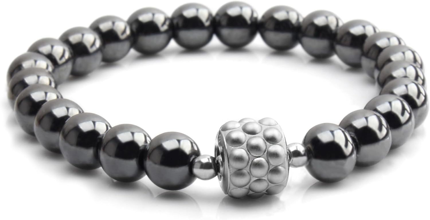 CloisonnekoreaPremium Hematite 8mm Beaded Bracelet with Charm – Unisex, Elegant, Custom Fit Verdii 3034BM