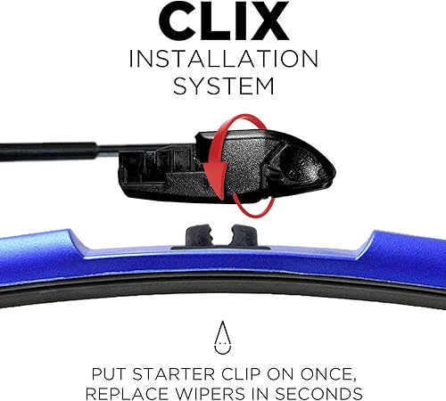 Miniatura 3 de Clix Wipers - Limpiaparabrisas automotriz de fibra de carbono azul - Limpiaparabrisas de repuesto universal con clip - Para todo tipo de clima -