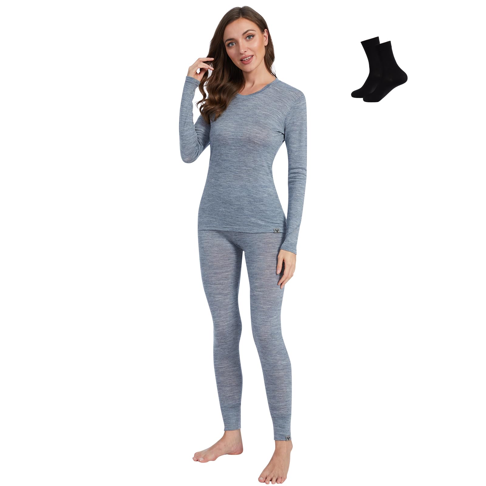 MERINNOVATION Merino Wool Base Layer Set for Women 100% Merino Wool Thermal Underwear Sets Lite - Midweight Top, Bottom