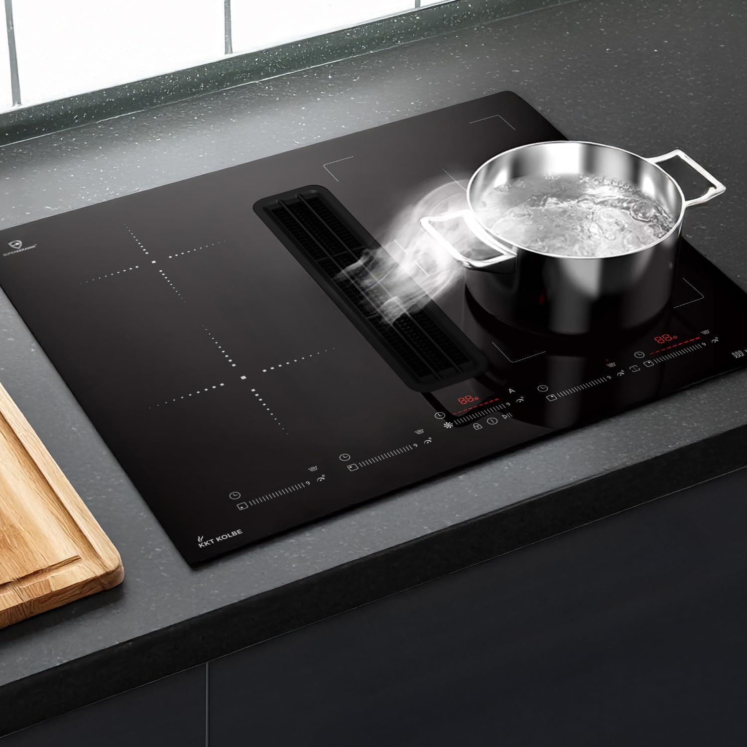 KKT KOLBE plaque induction avec hotte intégrée | 638 m³/h | 60 cm | 7,4 kW | 4 zones | 9 niveaux | sans cadre | IND600DRAFT