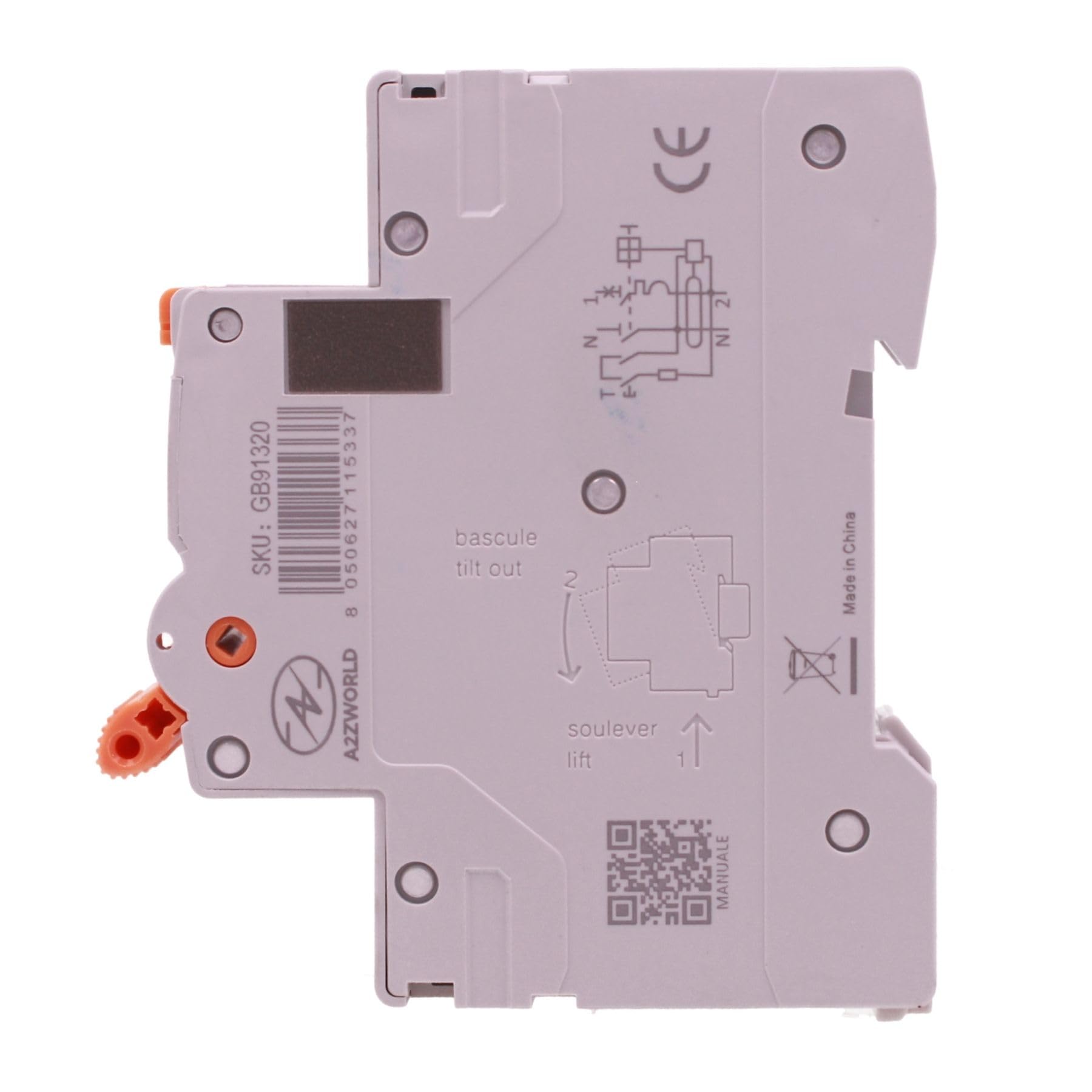 RCBO Type F Slim 20 A C20 Interrupteur différentiel magnétothermique classe F 1 module, courbe C 1P + N 6 kA 30 mA, pour installations d'équipements électroniques modernes