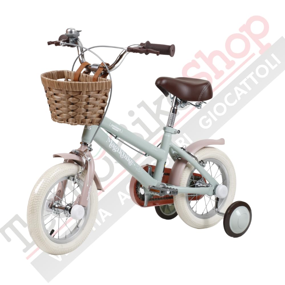 Tecnobike Shop Magik Bike Antonella Vélo pour fille vintage avec panier et roues amovibles, cadre en acier, selle réglable, mouvement à billes