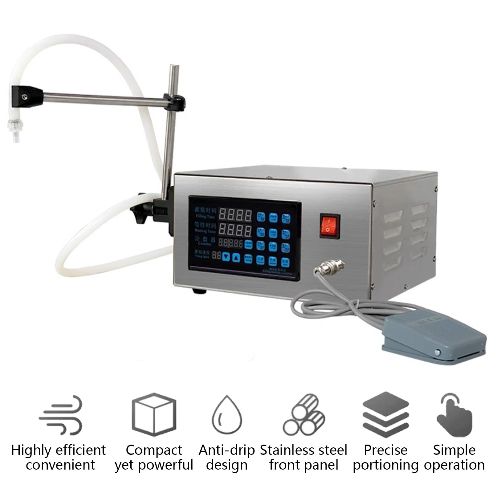 Máquina llenadora de líquidos GFK280, llenadora de botellas con control digital de 5-3500 ml, máquina llenadora automática de botellas para vino, cosméticos, aceites, bebidas y aceites esenciales.