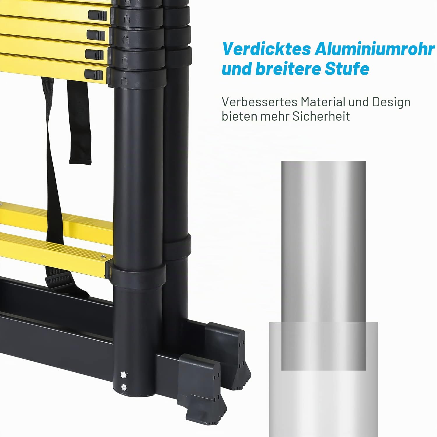 3.8M (1.9+1.9) Teleskopleiter, rutschfeste Mehrzweckleiter Tragbare Aluminium Teleskopleitern Max Belastung 150 kg (Schwarz)