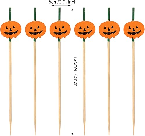 Miniatura 10 de Honbay 100 piezas de palillos de cóctel de calabaza de bambú de frutas, hamburguesas, palillos de dientes para cupcakes, sándwich, aperitivo,