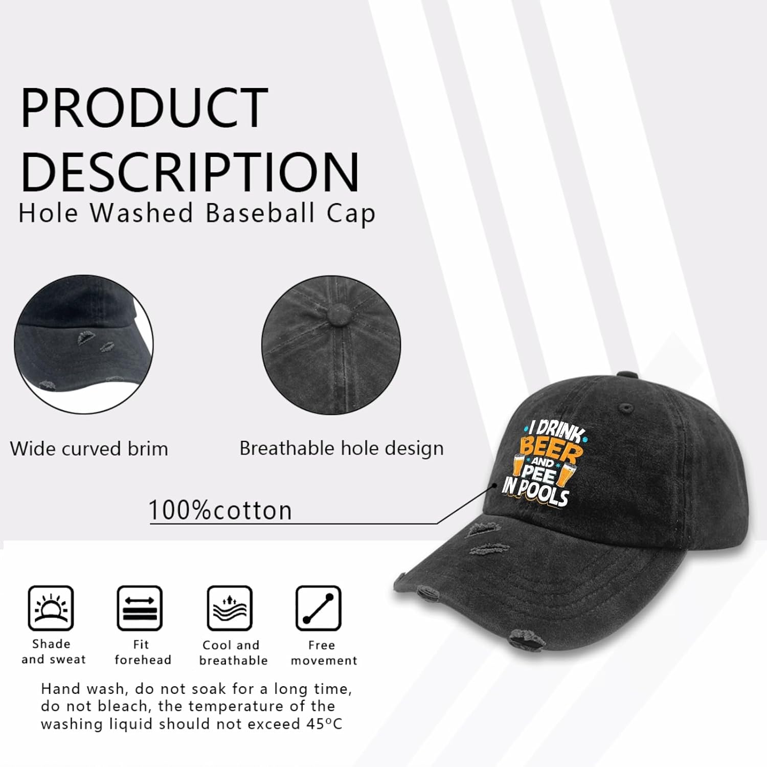 I Drink Beer and Pee in Pools Cap Custom Baseball Cap AllBlack Men Hats Gifts for Son Sun Hat - Image 7