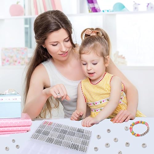 Miniatura 7 de 1400 cuentas de letras brillantes de 0.157 x 0.276 pulgadas, acrílico que brilla en la oscuridad, 28 cuadrículas, cuentas de letras redondas con