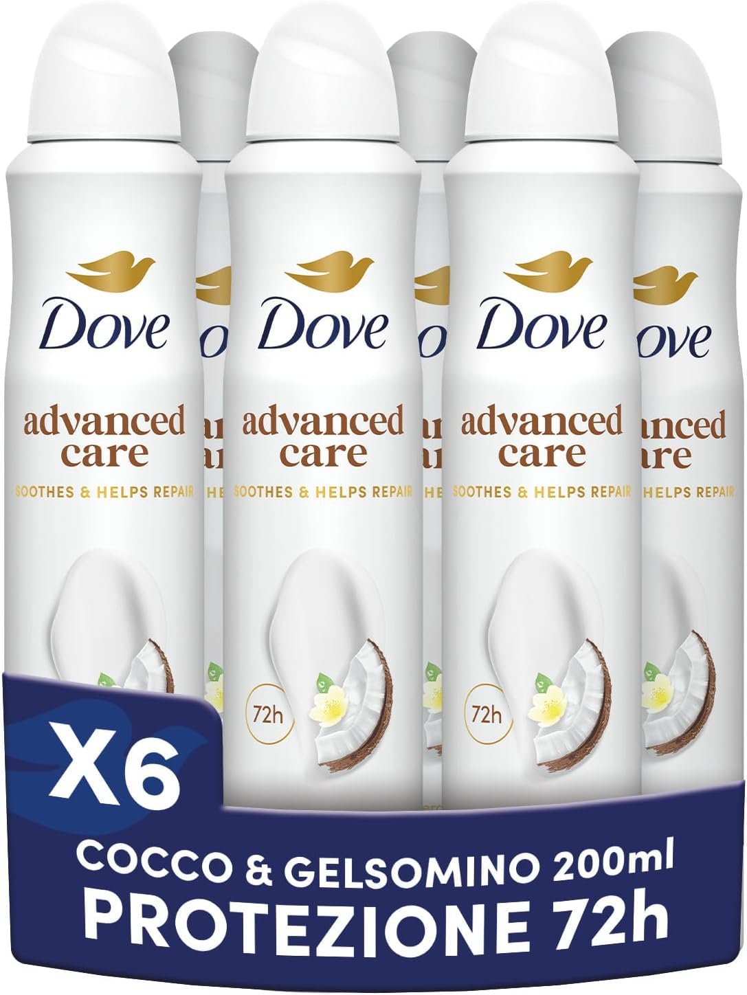 DOVE - Deodorante da donna Advanced Care noce di cocco e fiore di gelsomino - Spray antitraspirante - Cura delle ascelle giornaliera - 72 ore di protezione - 200 ml