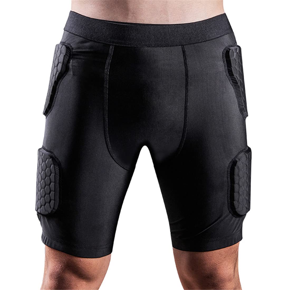 HARGLESMAN Padded Compression Shorts Men's Football Girdle Hip and Thigh Tailbone Protector for Adult Paintball Basketball Ice Skating Rugby Soccer Hockey Contact Sports Black 2XL