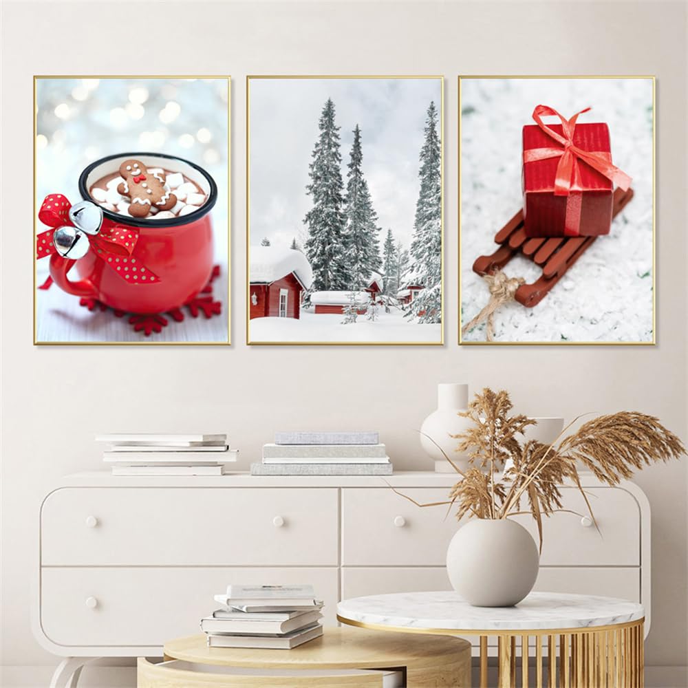 Wbyzac Multicolored Botanical Posters-Merry Pine Tree Wall Art Canvas Painting Snow Posters And Prints Wall Pictures For Living Bedroom Kitchen Office Room Decor Artwork-60 * 80Cm*3Pcs (No Frame)