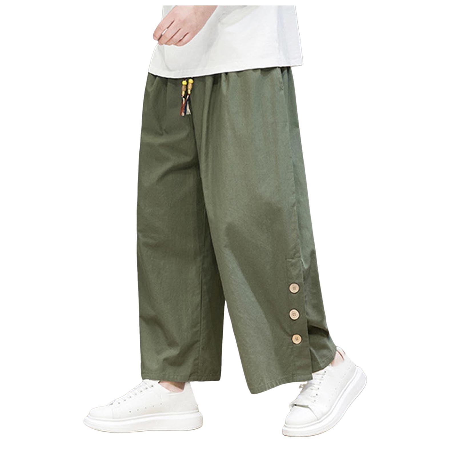 Pantalon de yoga japonais doux en lin pour homme - Pantalon kimono chinois - Pantalon baggy hip hop - Pantalon baggy Hakama Kung-Fu - Tenue uniforme - Pantalon de Tai Chi - Yoga - Pantalon de loisirs