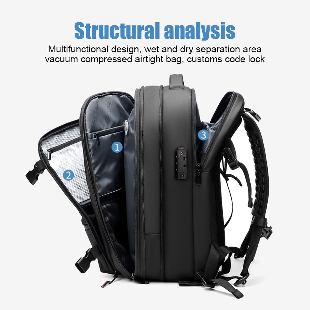 PLGEBR Mochila Airpack, mochila expandible de 60 L con compresión al vacío, mochila al vacío, resistente al agua, mochila antirrobo, mochila de viaje al vacío