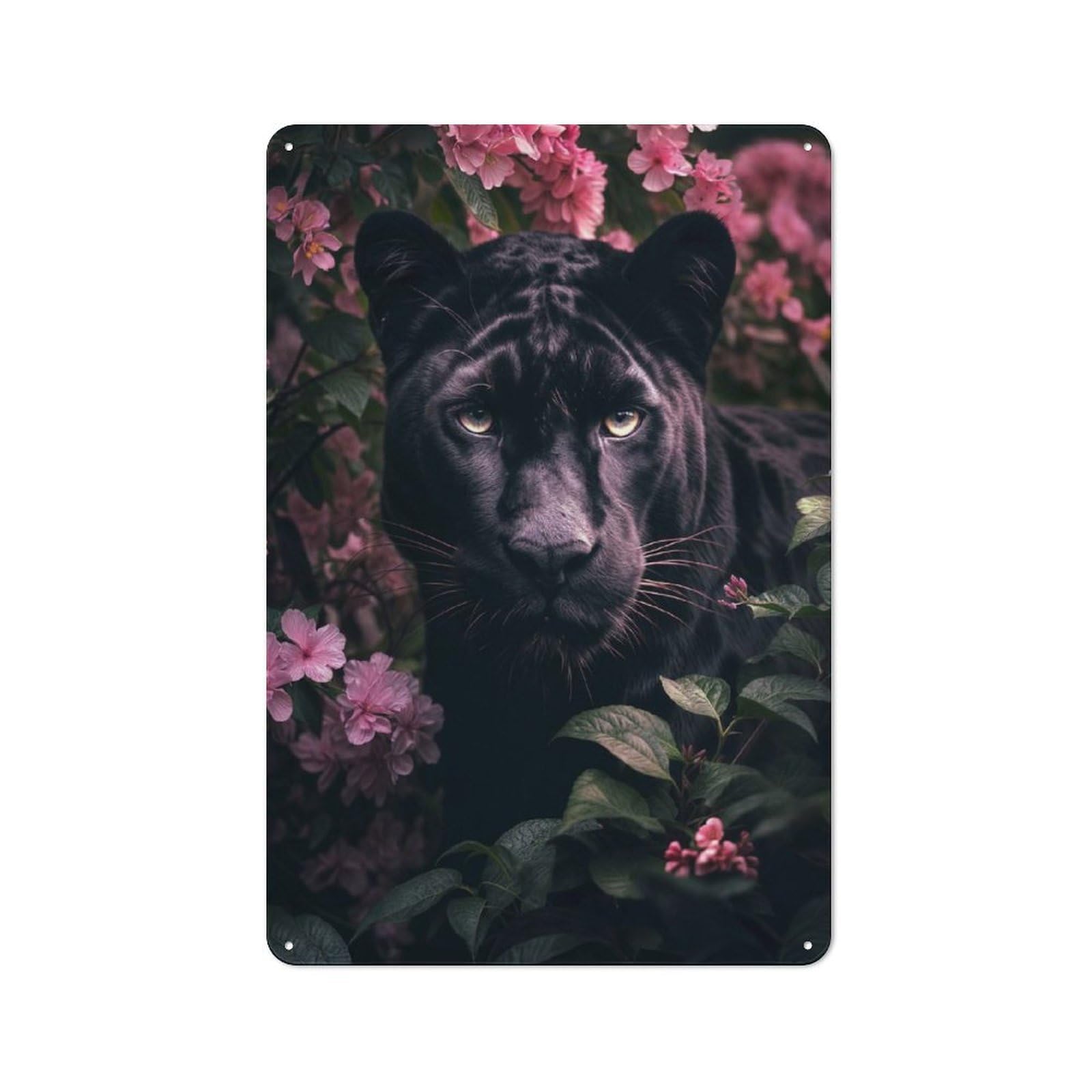Junmoney Style-18 Black Panther In Bloom Industrial Metal Wall Decor 30X20cm, Retro Metal Sign For Workshop, Basement, Shed Or Games Room