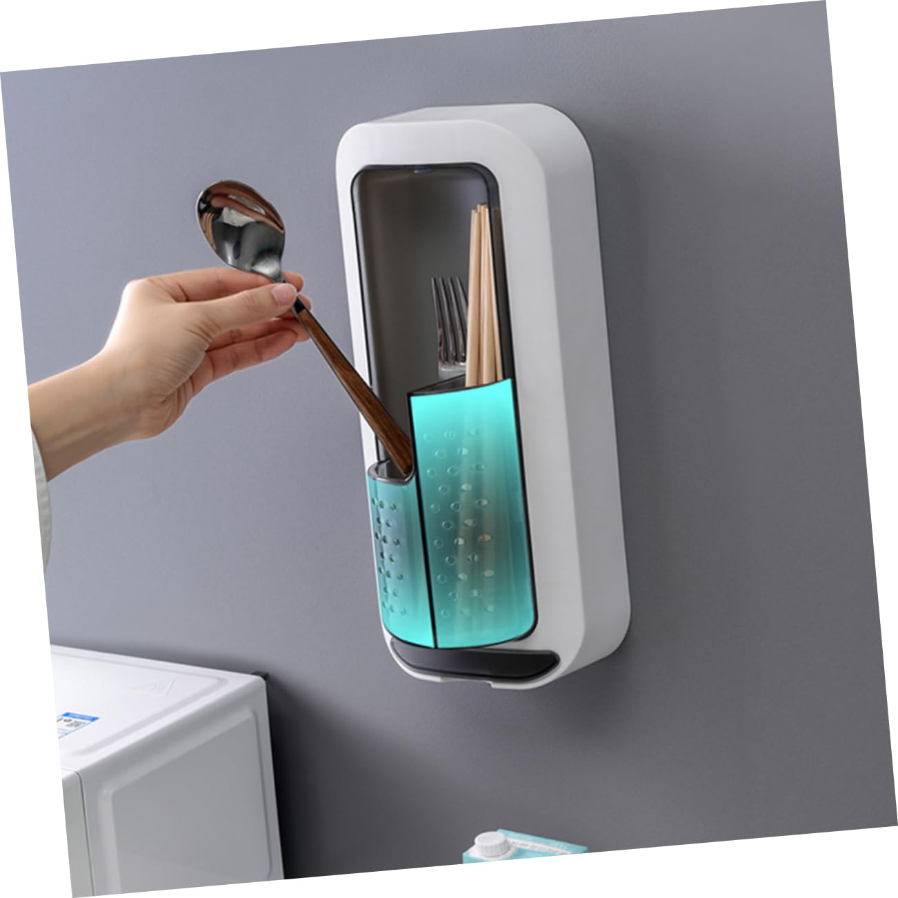 Organizer da Parete per Cucina Struttura a Scomparti e Vassoio Sgocciolante, Porta Posate in Rigida e Polistirene, per Utensili da Cucina