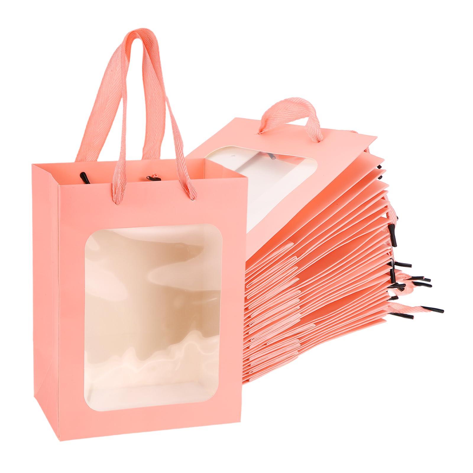PATIKIL Gift Bags with Clear Window, (15 x 10 x 20cm, Pink)(15 Pcs), Mini Gift Wrap Bags with Handles, Suit for Wedding/Birthday/Bridesmaid/Party/Shopping