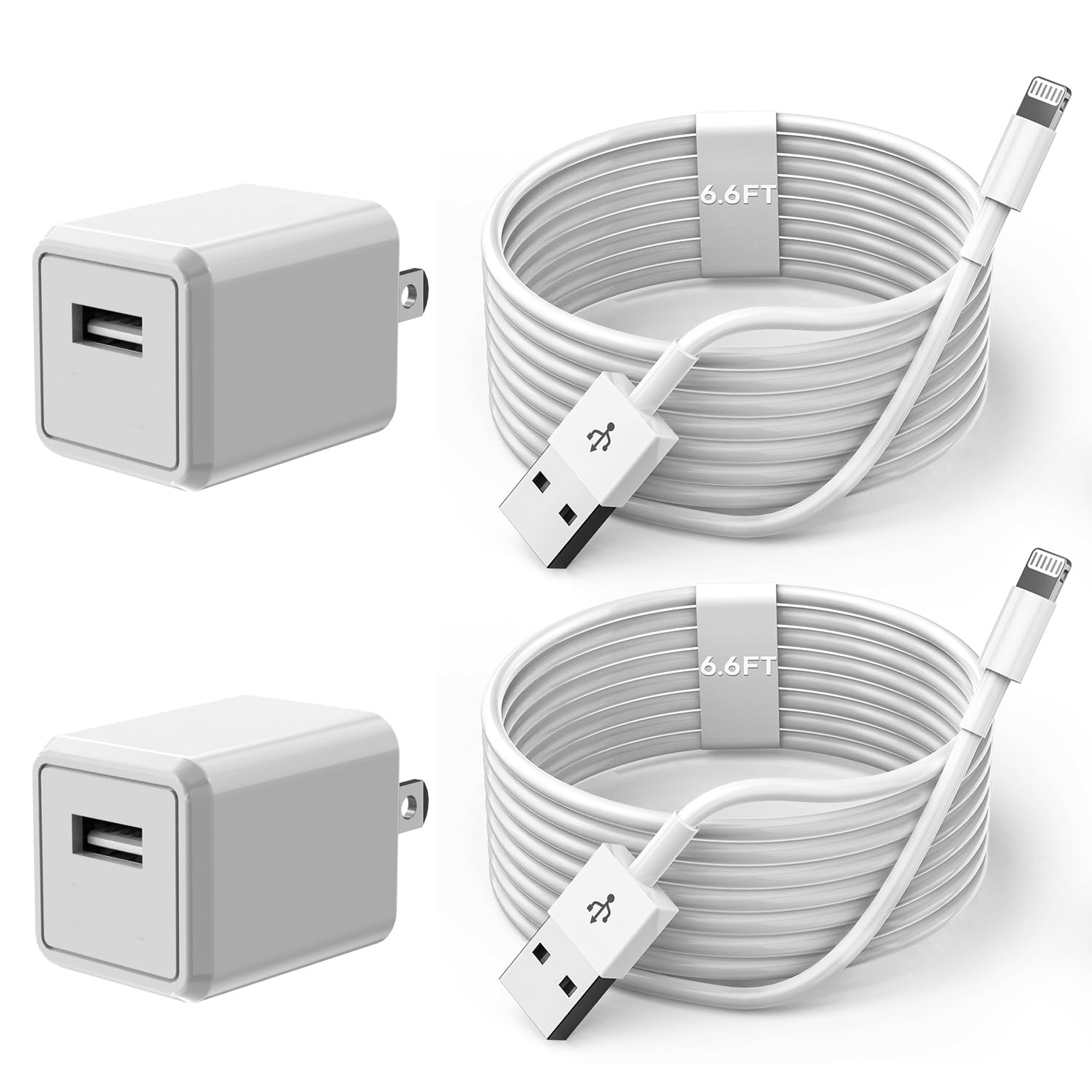 iPhone Charger Cord 6FT, [Apple MFi Certified] 2 Pack Lightning Cable Cube Phone Charging Transfer Cord Cable USB Plug Wall Charger Block Travel