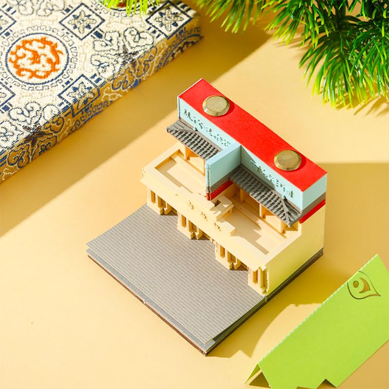 Buddhist Pagoda Tear-Off Notepad | Jiming Temple Laser-Carved Memo Cube | Zen Meditation Notebook for Desk Organization (Ming Dynasty Architecture)​ (Complete set (one each of 5 styles))