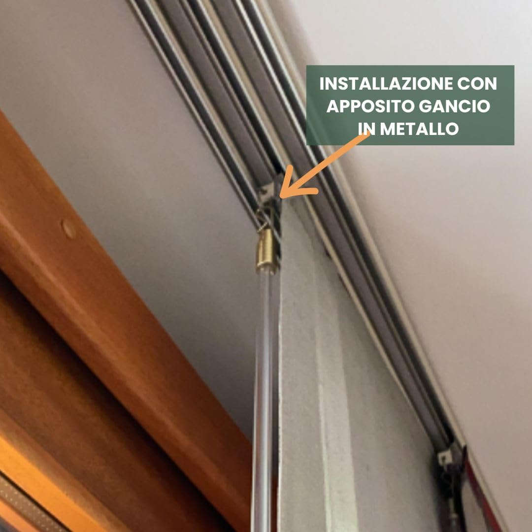 Set Asta Per Tende In Acrilico Trasparente 2,4 M - Diametro 38 Mm Con Staffe Oro E Anelli - Per Finestre Fino A 240 Cm