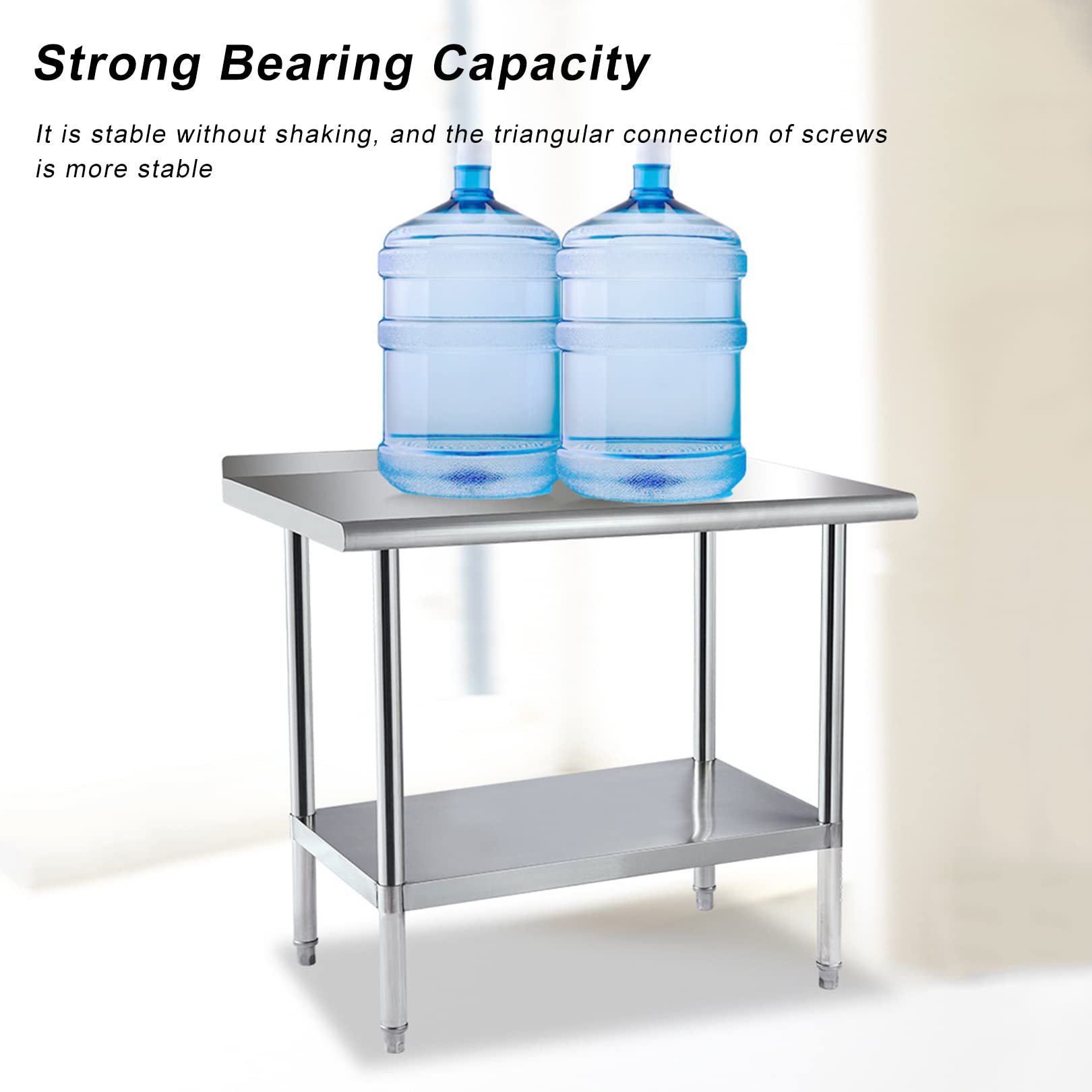Mesa de Cocina de Acero Inoxidable, Mesa Comercial de 90 x 60 x 80 cm, con Mesa de preparación de Alimentos Pesados ​​Debajo del Estante Ajustable, Adecuada para la Cocina del Restaurante