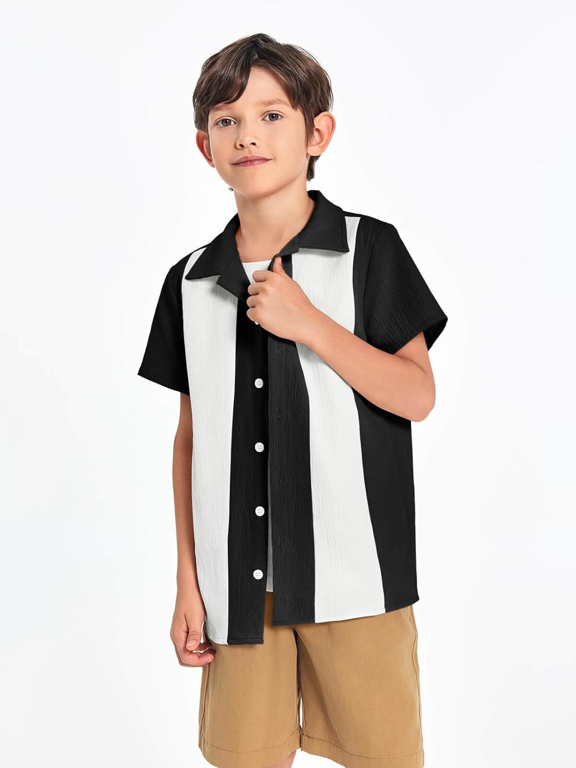 Haloumoning Boys Shirts Button Down Short Sleeve Shirt Striped Casual Summer Beach Shirts 5-14 Years - Image 3