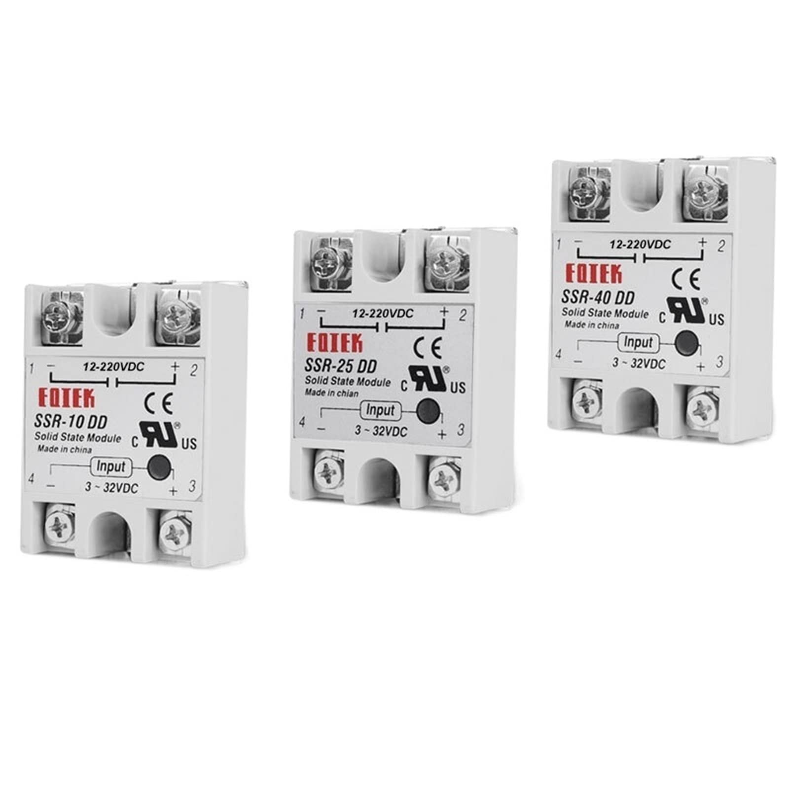 VDOQTLJT 10pcs SSR-10DD 25DD 40DD Solid State Relay 10A 25A 40A Single Phase Module 3-32V Input DC 12-220V Output(40DD)