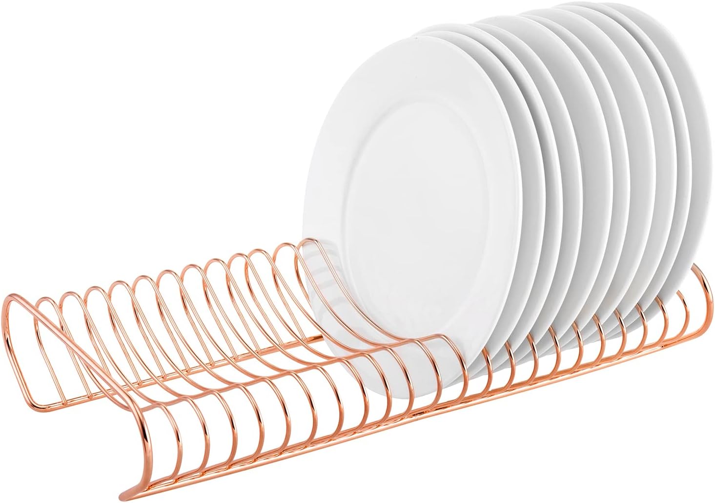 MyGift Rose GoldTone Metal Dinner Plate Storage Rack Organizer and