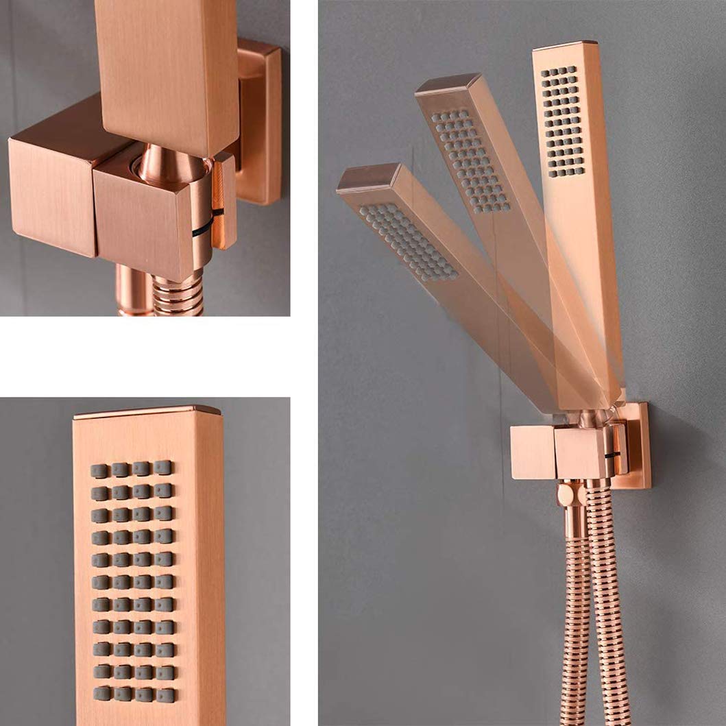 Sistema doccia, montaggio a parete in ottone spazzolato oro rosa bagno 10-12 pollici pioggia doccia rubinetto sistema miscelatore set con doccia palmare e rubinetti vasca, Luxu,