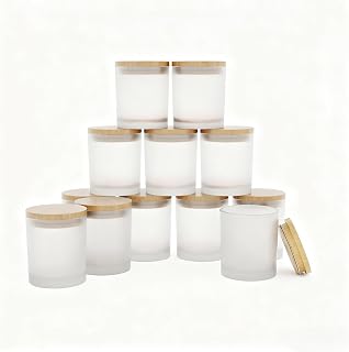 GLATABAM 7 OZ Candle Jars 12 Pack - Bulk Glass Candle Making Jars with Bamboo Lids & Labels, Heat Resistant Empty Reusable Candle Vessel for Containers(Frosted White)