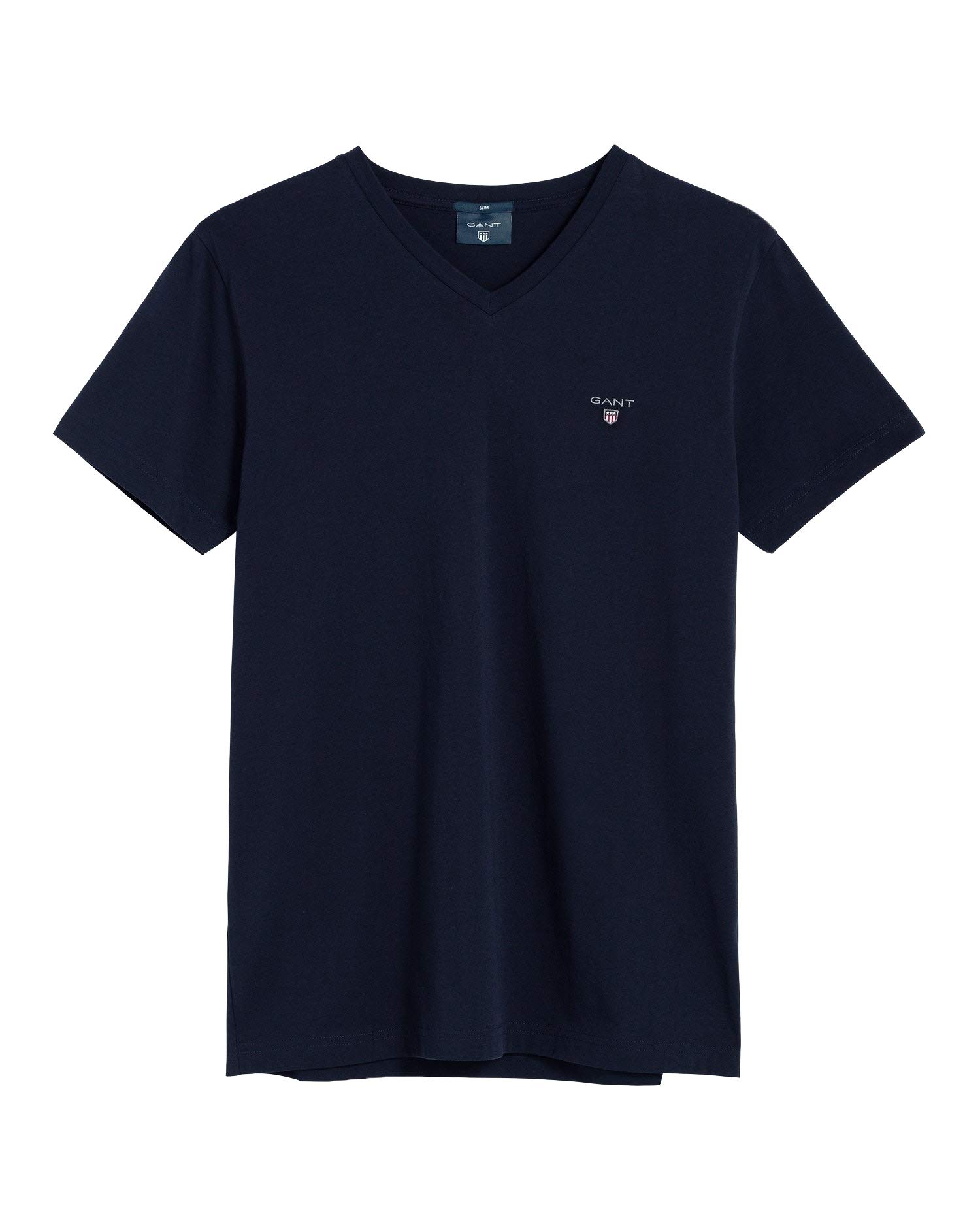 GANT Men's Slim Shield V-Neck T-Shirt with V-Neck Slim Fit, Evening Blue, S