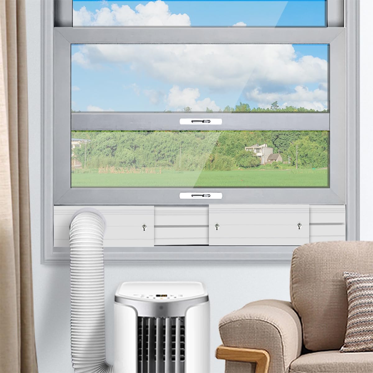 Kit di ventilazione portatile per aria condizionata con guarnizione della finestra per tubo di scarico diametro 13/15 cm