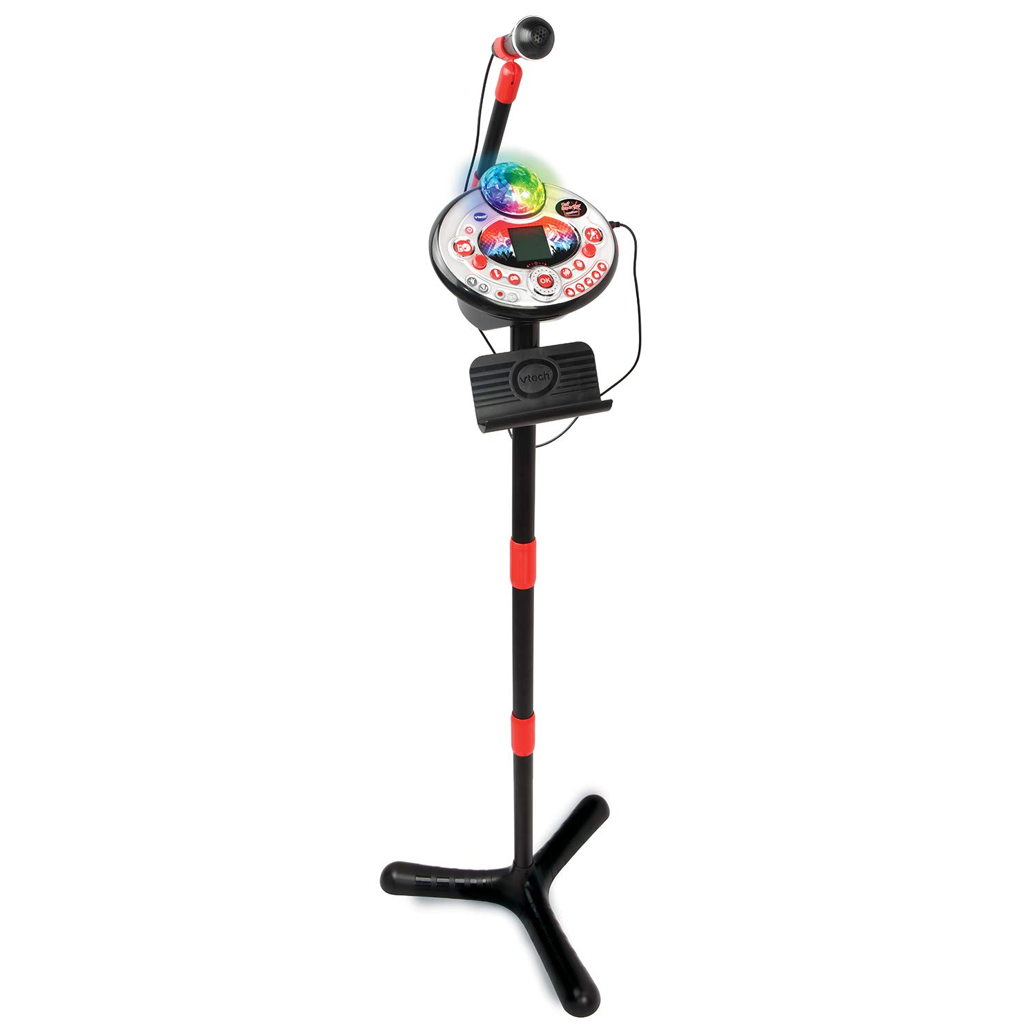VTech - Kidi Superstar LightShow Noir, Micro sur Pied 8 en 1, Microphone Karaoké Enfant avec Boule Disco, Apprentissage du Chant et Jeux, Cadeau Enfant Dès 5 Ans - Contenu en Français