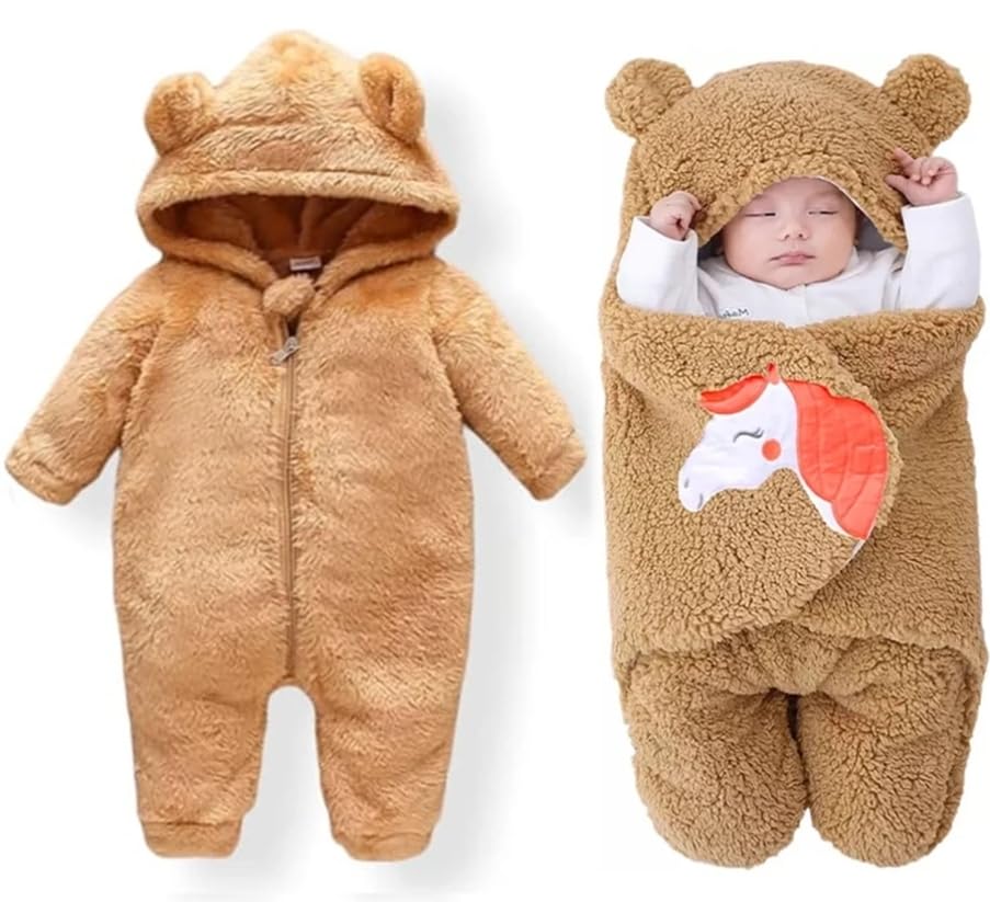 Baby Romper Jumpsuit Hooded Combo Pack of Clothes Set For Baby Boys & girls Pack of 2 Pcs, 3-9 Months-image-12