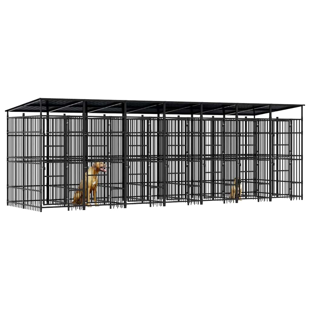 Canile da esterno con tetto per cani in acciaio 12,9 m² recinto esterno per cani e cuccioli, gabbia per giardino